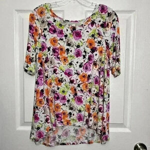 DANA BUCHMAN Women Swing Multicolored Floral high low T-Shirt Top | size medium